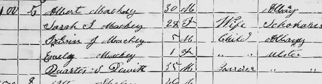 A ledger with names and ages on it, including Quartus Dewitt