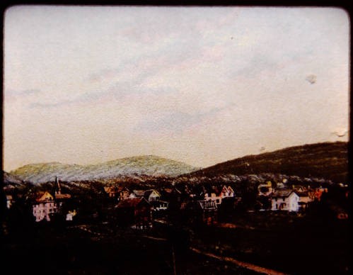 very old color landscape photograph of Catskill mountain town